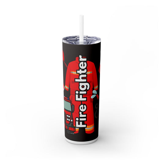 Firefighter Skinny Tumbler with Straw - 20oz - Bold Black Design