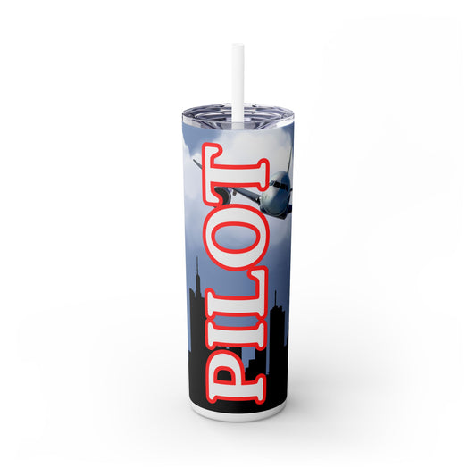Pilot Themed Skinny Tumbler with Straw - 20oz Aviation Drinkware