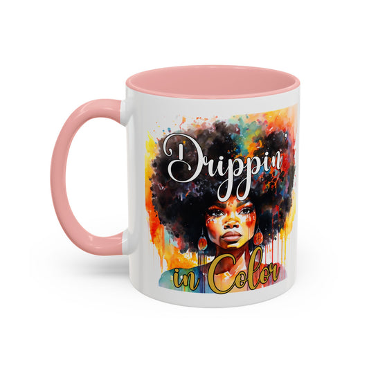Drippin' in Color Accent Coffee Mug - Colorful Afro Art for Coffee Lovers