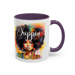 Drippin' in Color Accent Coffee Mug - Colorful Afro Art for Coffee Lovers