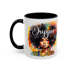 Drippin' in Color Accent Coffee Mug - Colorful Afro Art for Coffee Lovers