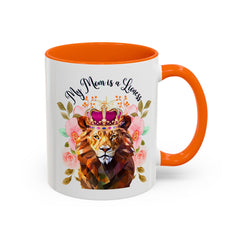 Mom's Lioness Accent Coffee Mug - Floral Design, Mother's Day Gift, 11oz & 15oz