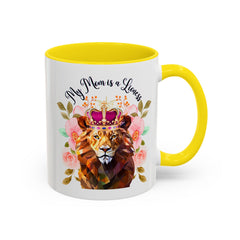 Mom's Lioness Accent Coffee Mug - Floral Design, Mother's Day Gift, 11oz & 15oz