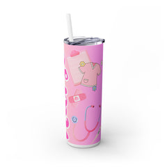 Nurse Appreciation Skinny Tumbler with Straw - 20oz Pink Design