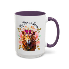 Mom's Lioness Accent Coffee Mug - Floral Design, Mother's Day Gift, 11oz & 15oz