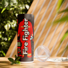 Firefighter Skinny Tumbler with Straw - 20oz - Bold Black Design