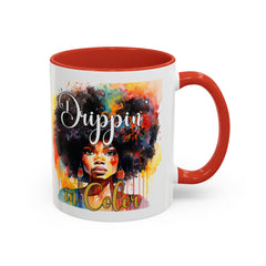 Drippin' in Color Accent Coffee Mug - Colorful Afro Art for Coffee Lovers