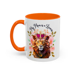 Mom's Lioness Accent Coffee Mug - Floral Design, Mother's Day Gift, 11oz & 15oz
