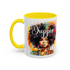Drippin' in Color Accent Coffee Mug - Colorful Afro Art for Coffee Lovers