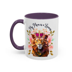 Mom's Lioness Accent Coffee Mug - Floral Design, Mother's Day Gift, 11oz & 15oz