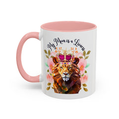 Mom's Lioness Accent Coffee Mug - Floral Design, Mother's Day Gift, 11oz & 15oz