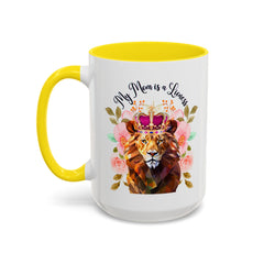 Mom's Lioness Accent Coffee Mug - Floral Design, Mother's Day Gift, 11oz & 15oz