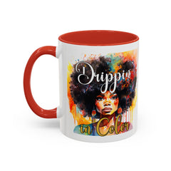 Drippin' in Color Accent Coffee Mug - Colorful Afro Art for Coffee Lovers