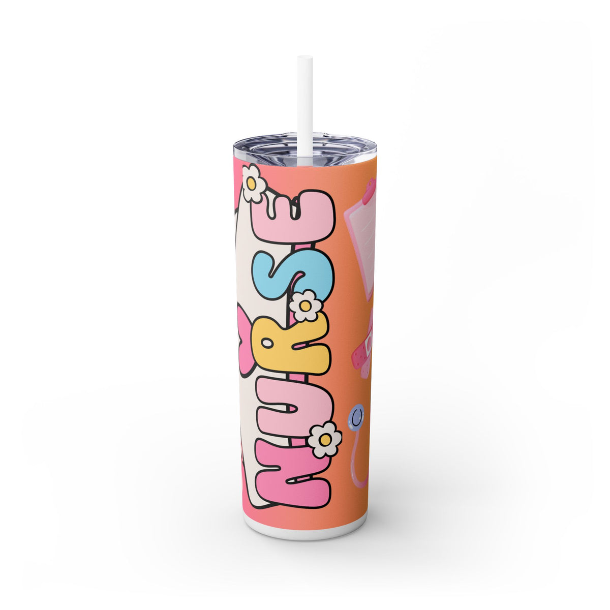 Nurse-Themed Skinny Tumbler with Straw