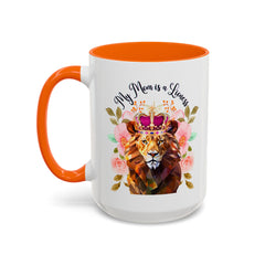 Mom's Lioness Accent Coffee Mug - Floral Design, Mother's Day Gift, 11oz & 15oz