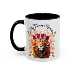 Mom's Lioness Accent Coffee Mug - Floral Design, Mother's Day Gift, 11oz & 15oz