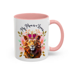 Mom's Lioness Accent Coffee Mug - Floral Design, Mother's Day Gift, 11oz & 15oz