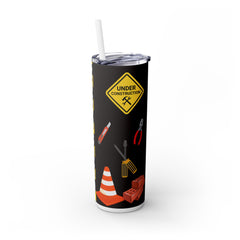Construction Themed Skinny Tumbler with Straw - Perfect for Builders & DIY Enthusiasts
