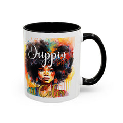 Drippin' in Color Accent Coffee Mug - Colorful Afro Art for Coffee Lovers