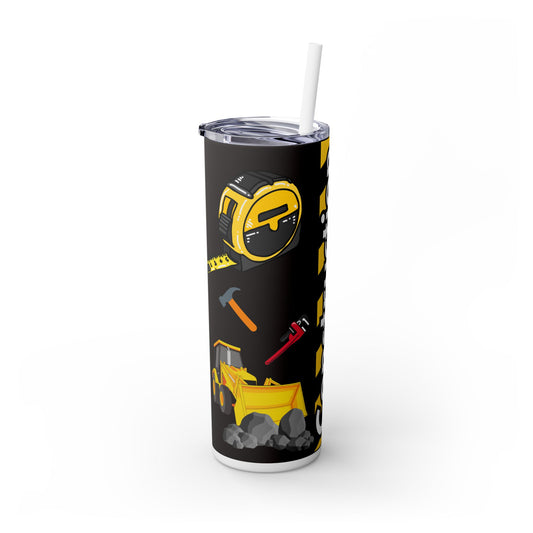 Construction Themed Skinny Tumbler with Straw - Perfect for Builders & DIY Enthusiasts