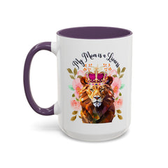 Mom's Lioness Accent Coffee Mug - Floral Design, Mother's Day Gift, 11oz & 15oz