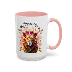 Mom's Lioness Accent Coffee Mug - Floral Design, Mother's Day Gift, 11oz & 15oz