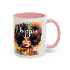 Drippin' in Color Accent Coffee Mug - Colorful Afro Art for Coffee Lovers