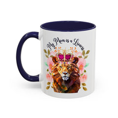 Mom's Lioness Accent Coffee Mug - Floral Design, Mother's Day Gift, 11oz & 15oz
