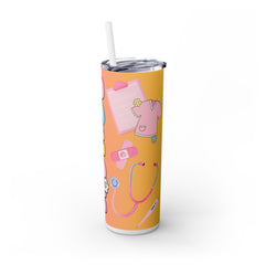 Nurse-Themed Skinny Tumbler with Straw