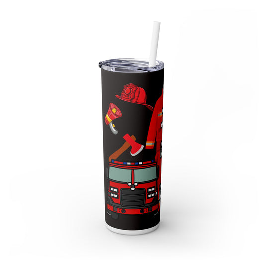 Firefighter Skinny Tumbler with Straw - 20oz - Bold Black Design