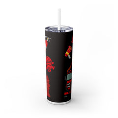 Firefighter Skinny Tumbler with Straw - 20oz - Bold Black Design