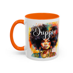 Drippin' in Color Accent Coffee Mug - Colorful Afro Art for Coffee Lovers