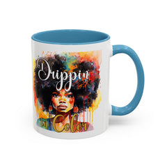 Drippin' in Color Accent Coffee Mug - Colorful Afro Art for Coffee Lovers