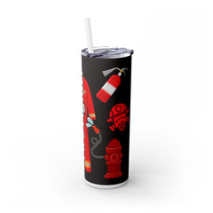 Firefighter Skinny Tumbler with Straw - 20oz - Bold Black Design