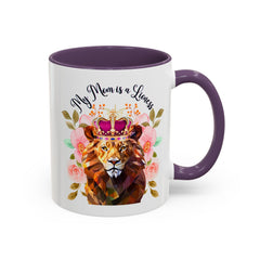Mom's Lioness Accent Coffee Mug - Floral Design, Mother's Day Gift, 11oz & 15oz