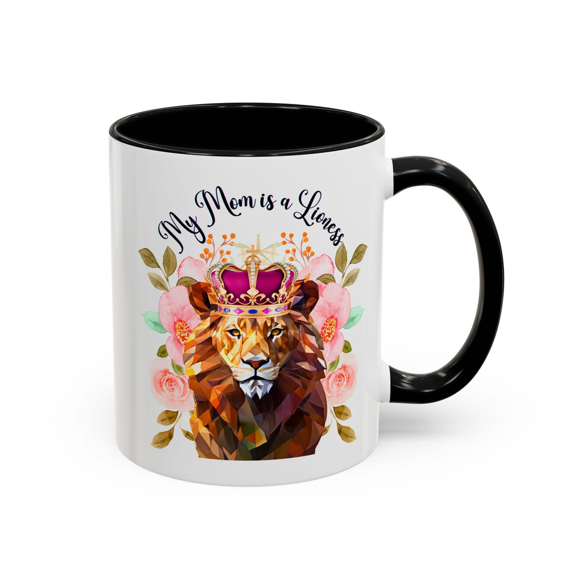 Mom's Lioness Accent Coffee Mug - Floral Design, Mother's Day Gift, 11oz & 15oz