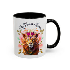 Mom's Lioness Accent Coffee Mug - Floral Design, Mother's Day Gift, 11oz & 15oz
