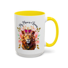 Mom's Lioness Accent Coffee Mug - Floral Design, Mother's Day Gift, 11oz & 15oz