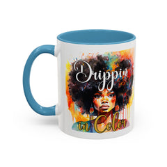 Drippin' in Color Accent Coffee Mug - Colorful Afro Art for Coffee Lovers