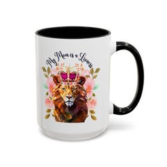 Mom's Lioness Accent Coffee Mug - Floral Design, Mother's Day Gift, 11oz & 15oz
