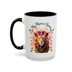 Mom's Lioness Accent Coffee Mug - Floral Design, Mother's Day Gift, 11oz & 15oz