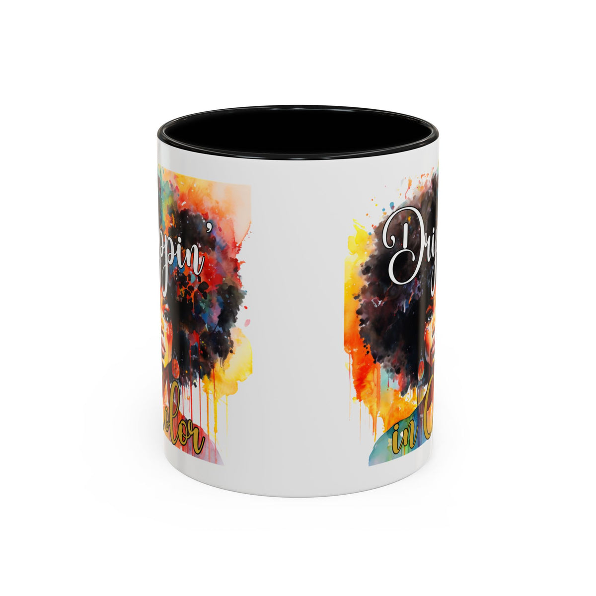 Drippin' in Color Accent Coffee Mug - Colorful Afro Art for Coffee Lovers