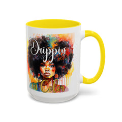 Drippin' in Color Accent Coffee Mug - Colorful Afro Art for Coffee Lovers