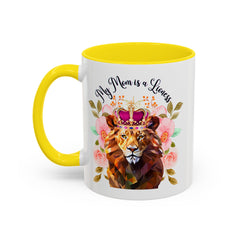 Mom's Lioness Accent Coffee Mug - Floral Design, Mother's Day Gift, 11oz & 15oz
