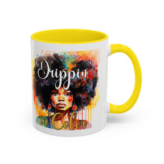 Drippin' in Color Accent Coffee Mug - Colorful Afro Art for Coffee Lovers