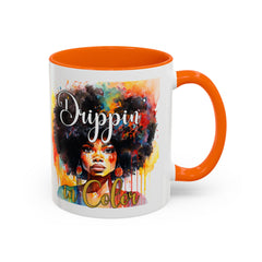 Drippin' in Color Accent Coffee Mug - Colorful Afro Art for Coffee Lovers