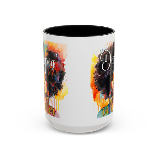 Drippin' in Color Accent Coffee Mug - Colorful Afro Art for Coffee Lovers
